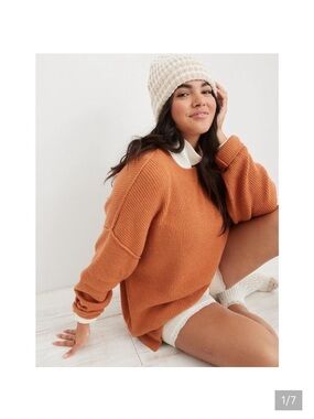aerie CozyUp Ribbed Sweater - Rust Orange